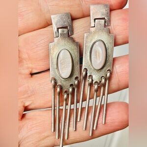 VTG Native Native American Navajo Sterling Dangle Mother Of Pearl Earrings Sign